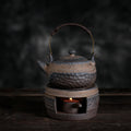 Coarse Pottery Tea Warming Stove Japanese Style Handmade Vintage Tea Warming Teaware Boiling Teapot Ceramic Kung Fu Tea Warming Tea Suit