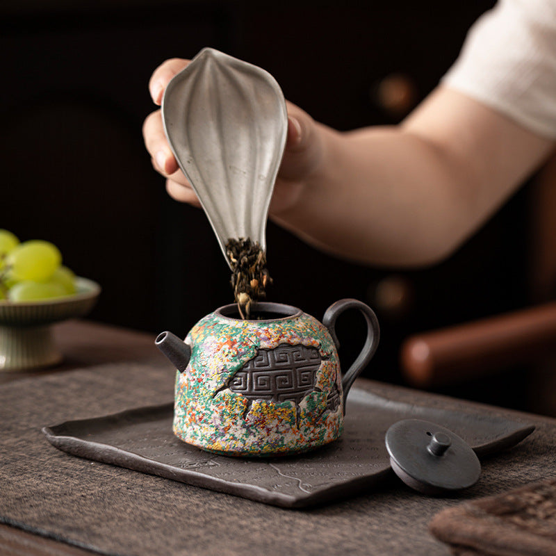 Rock Painting Time Pattern Zhengba Pot Household Ceramic Teapot Chinese Kung Fu Tea Set Single Teapot Souvenir