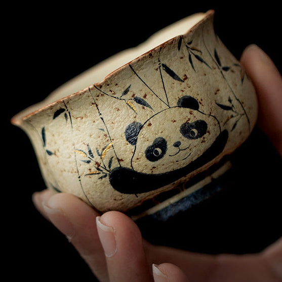 Blue And White Flint Red Panda Playing Bamboo Tea Cup Tea Cup Ceramic Household Personal Cup Tea Set Zen Meditation Cup Bud Cup