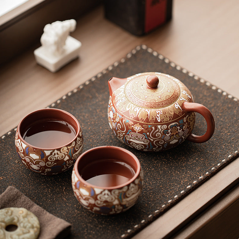 Dunhuang Gold And Silver Purple Sand Tea Set Set Xishi Pot One Pot Two Cups Home Tea Set As A Souvenir Gift For Customers