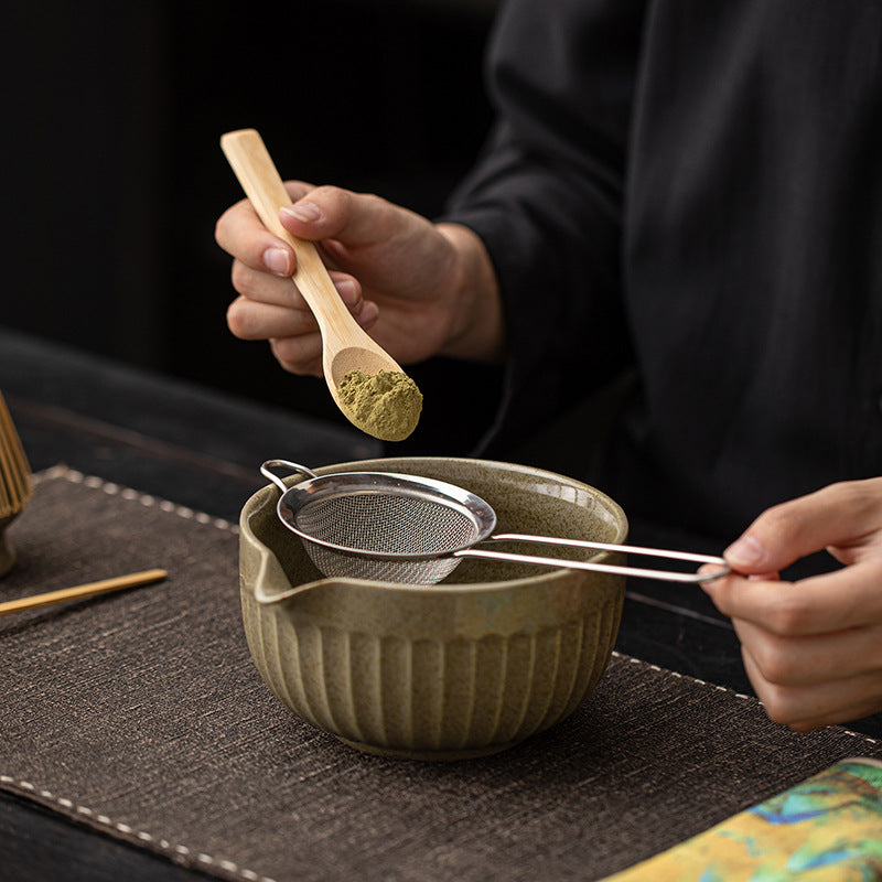Matcha Tea Set With Eight Pieces Of Matcha Tools, Tea Accessories, Ceramic Tea Bowl, Tea Whisk, And Tea Powder Sieve
