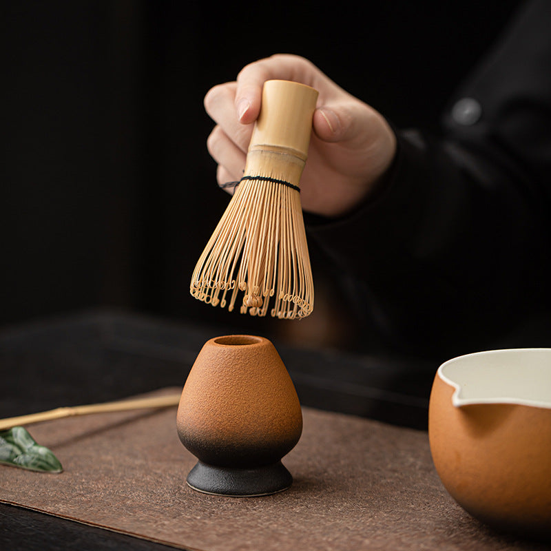Ancient Style Matcha Four-Piece Set Imitating Song Dynasty Kiln-Change Ceramic Tea Ceremony Matcha Bowl, Tea Whisk, Tea Spoon, And Tea Strainer