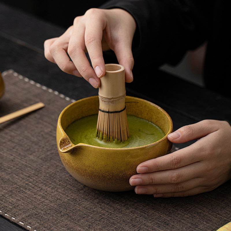 Color Kiln Matcha Set Eight-Piece Ceramic Tea Bowl With Spout, Tea Whisk, And Tea Tools Inspired By Song Dynasty