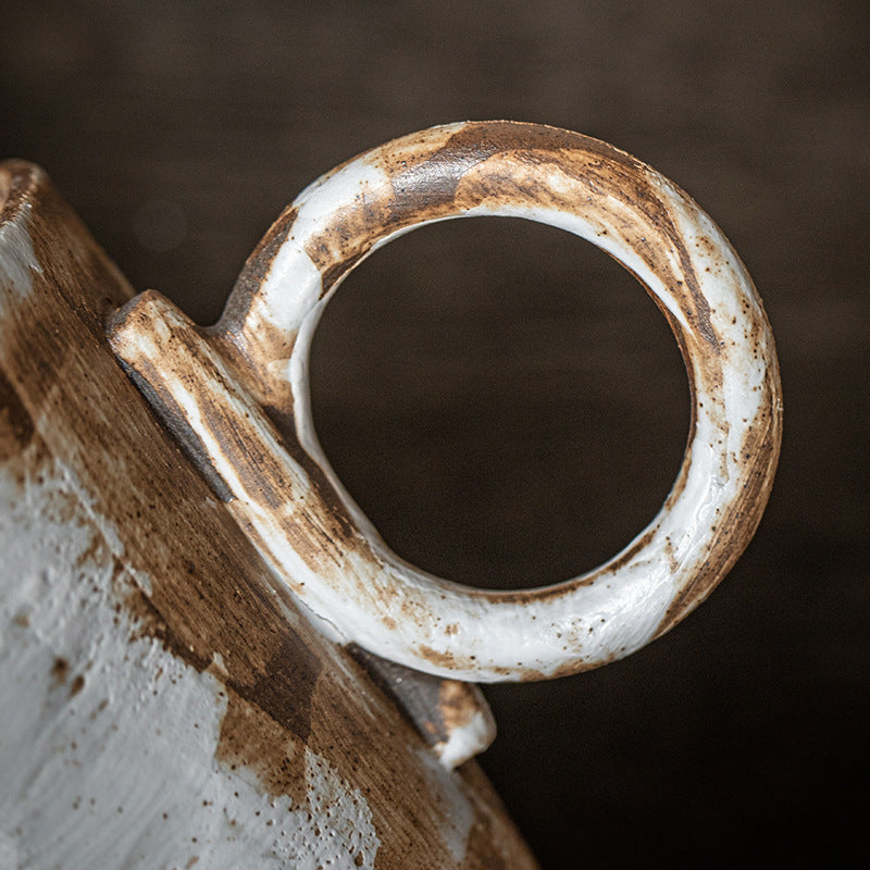 Handmade Stoneware Coffee Cup Japanese Style Retro Simple Ceramic Cup Creative Pull Flower Hanging Ear Mug Home Water Cup