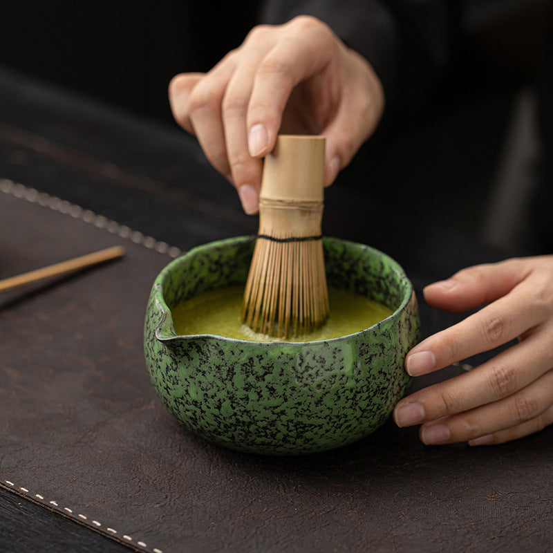 Kiln Tenmoku Matcha Four-piece Set Ceramic Matcha Bowl With Mouth Chinese Tea Accessories Hundred Bent Tea Spoon Tea Stand