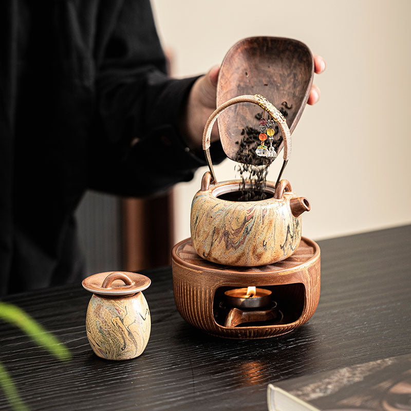 Dunhuang Cultural And Creative Oil Painting Lift Kettle Warm Tea Set Candle Heating Insulation Teapot Base Chinese Retro Tea Warming Stove