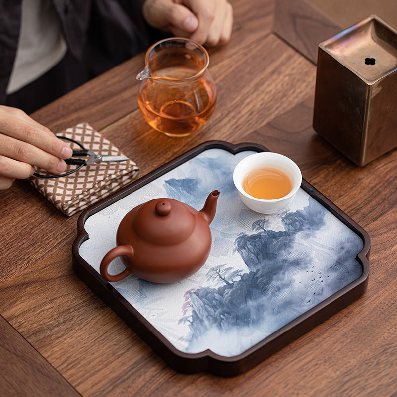 Cloud Silk Double Bamboo Tray Chinese-Style Dry Bubble Tray Home Retro Tea Tray Retro Square Tea Tray Waterproof Pot Holder