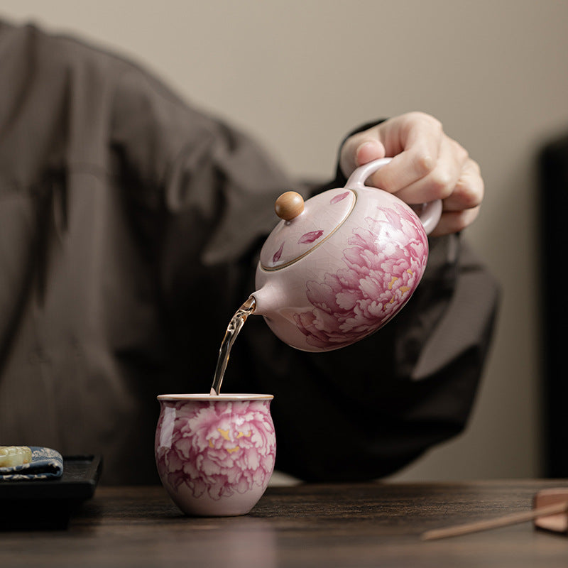 Antique Powder Ru Peony Xi Shi Pot Ceramic Tea Pot Filter Pot Opening Kung Fu Tea Set Single Pot Gift Box
