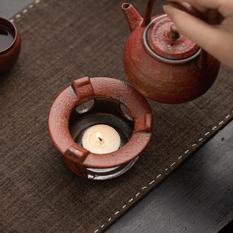 Vintage Rustic Ceramic Teapot With Candle Heating Base For Home And Office Use
