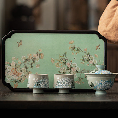 Hand-Painted Oncidium One Bowl Two Cups Tea Set Chinese Style Creative Tea Set Outdoor Camping Portable Travel Tea Set