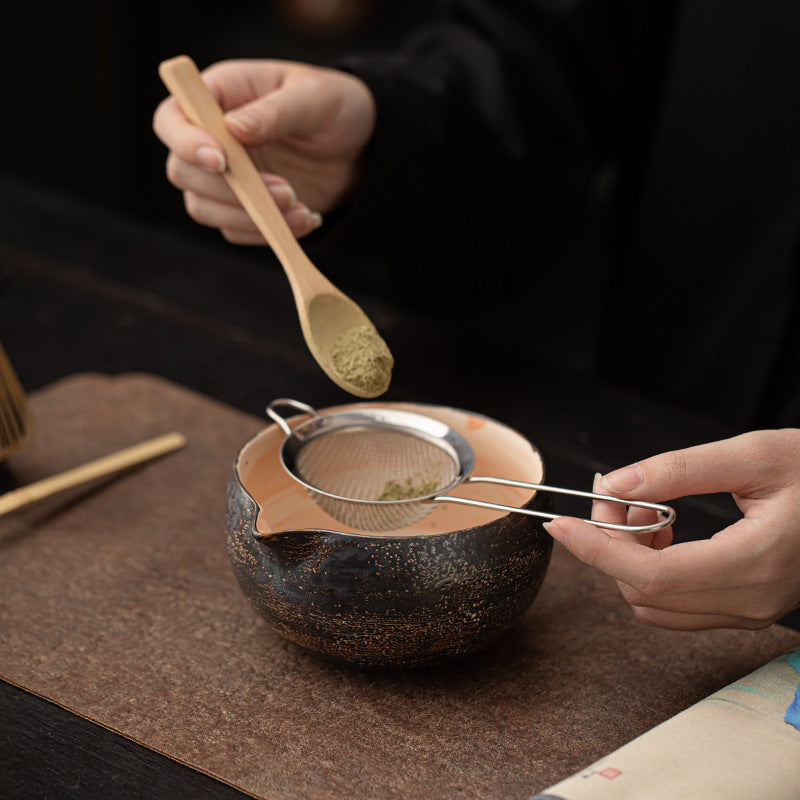Matcha Eight-Piece Set Japanese Tea Tools Retro Ceramic Matcha Bowl Tea Whisk Stand Tea Brush Holder Powder Sieve Filter