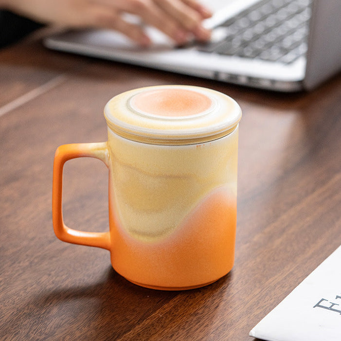 See The Mountain Gradient Straight Office Cup Ceramic Mug With Lid Filter Tea Drinking Cup Enterprise Business Companion Gift