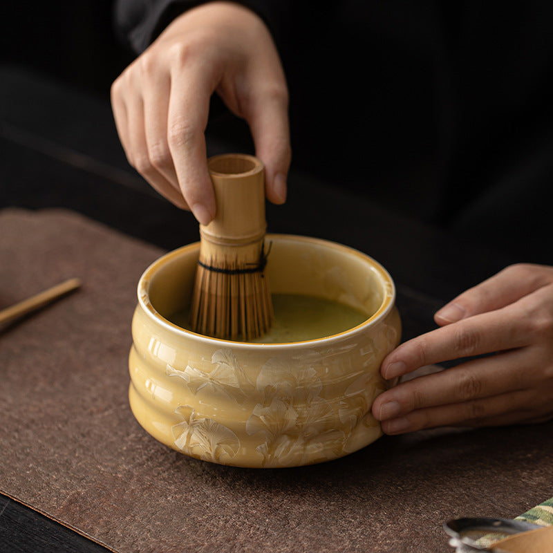 Four-Piece Set Of Song Dynasty Tea Ceremony Ceramics With Kiln-Crystallized Glaze, Ice Flower Matcha, Tea Bowl, Tea Whisk, Tea Brush, And Tea Spoon