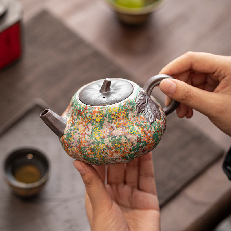 Rock-painted Time Pumpkin Is Making The Pot Home Chinese Retro Ceramic Filter Teapot Anti-scalding Hand Teapot As A Gift