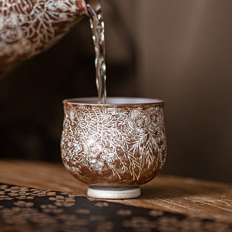 Old Pottery Mud Flower Silver Big Belly Cup Household Ceramic Kung Fu Tea Set Tea Cup Tea Tasting Cup Small Size Master Cup Single Cup