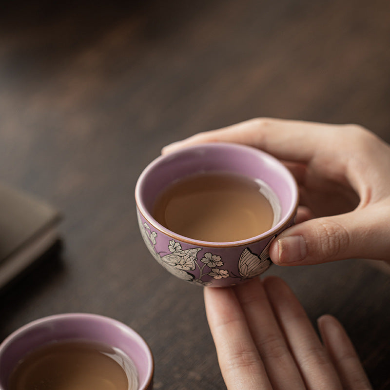 Purple Ru Silver Butterfly Love Blossom Ceramic Quick Cup Home Outdoor Car-Mounted One Pot Two Cups Portable Travel Tea Set