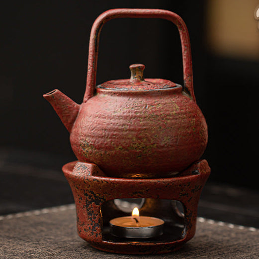 Vintage Rustic Ceramic Teapot With Candle Heating Base For Home And Office Use