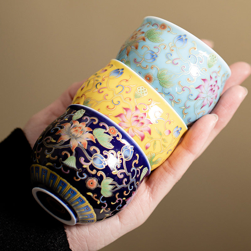 Enamel Color Tangzhilian Ceramic Pot Cup Tea Cup Chinese Retro Personal Cup Kung Fu Tea Set Tea Cup Master Cup