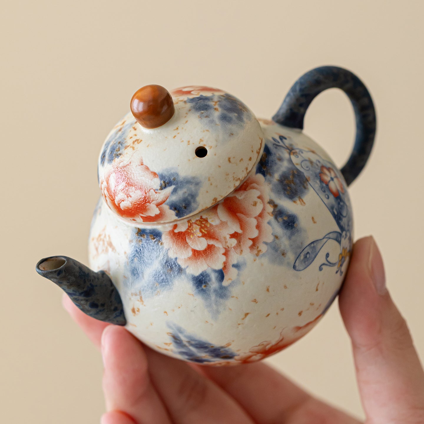 Caramel Glazed Butterfly Love Peony Ruyi Pot Ceramic Kung Fu Tea Set Household Anti-Scalding Teapot Chinese Retro Traditional Teapot