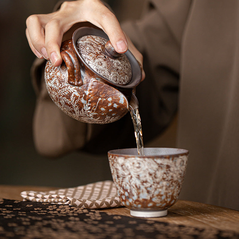 Fanhua Gilt Silver Hand-held Pot Old Rock Mud Coarse Pottery Kung Fu Tea Set Teapot Treasure Bottle Pot Anti-scalding Lid Bowl Tea Maker