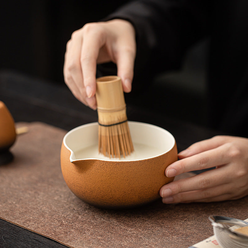 Ancient Style Matcha Four-Piece Set Imitating Song Dynasty Kiln-Change Ceramic Tea Ceremony Matcha Bowl, Tea Whisk, Tea Spoon, And Tea Strainer