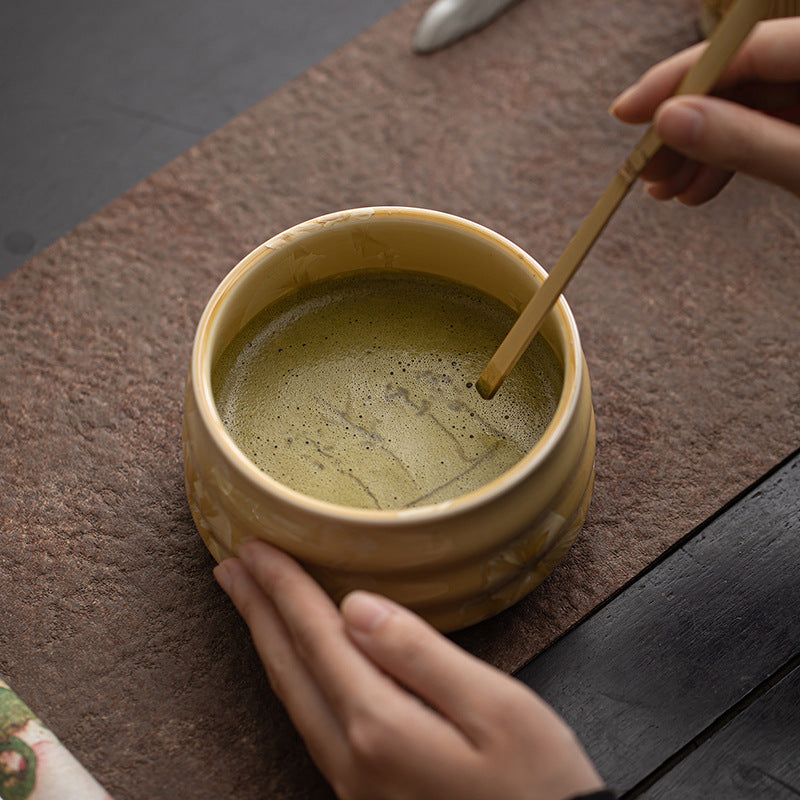 Four-Piece Set Of Song Dynasty Tea Ceremony Ceramics With Kiln-Crystallized Glaze, Ice Flower Matcha, Tea Bowl, Tea Whisk, Tea Brush, And Tea Spoon