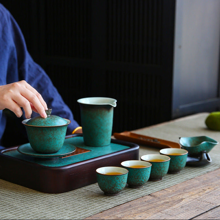 Chunlan Dry Tea Set Home Office Kiln Change Retro Side Handle Cover Bowl Tea Cup Complete Business Gift Box