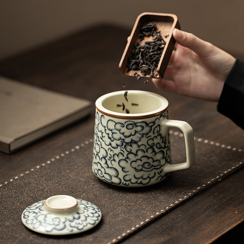 Ru Kiln Xiangyun Office Cup Household Ceramic Mug Personal Drinking Cup Opening Film Tea Water Separation Cup