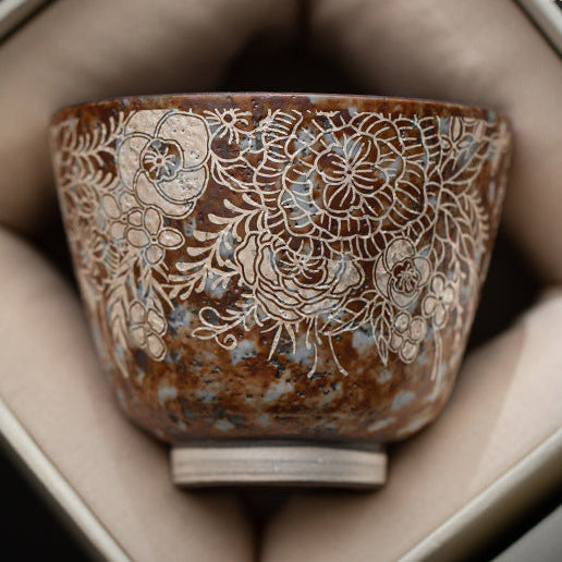 Old Rock Mud Flower Gilt Silver Agarwood Cup Vintage Stoneware Tea Cup Kung Fu Tea Set Tea Cup Large Master Cup Single Cup