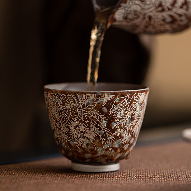 Old Rock Mud Flower Gilt Silver Agarwood Cup Vintage Stoneware Tea Cup Kung Fu Tea Set Tea Cup Large Master Cup Single Cup