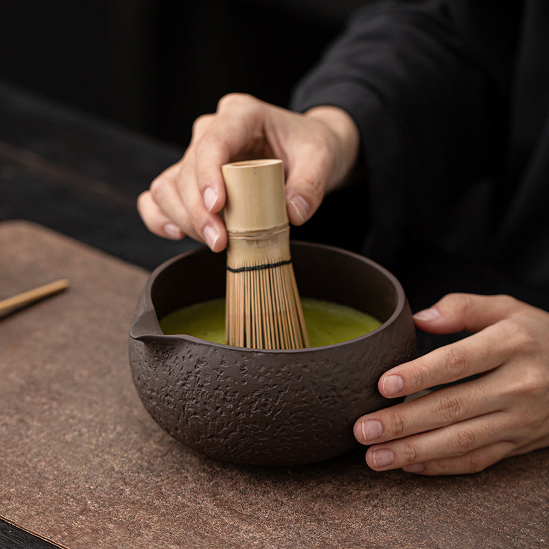 Purple Clay Matcha Four-Piece Set, Retro Japanese Ceramic Matcha Whisk, Tea Bowl, Tea Whisk, Tea Stirring