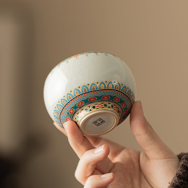 Ru Kiln Dunhuang One Pot Two Cups Kung Fu Tea Set Suit Guochao Wenchuang Household Beam-lifting Teapot Tea Cup Hand Gift