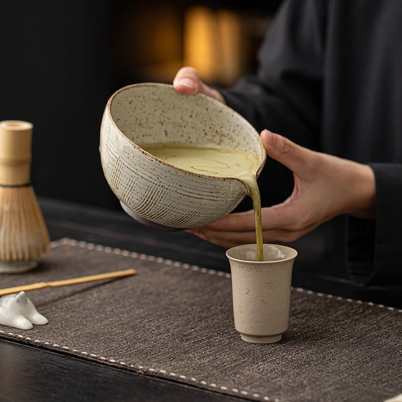 Tao Ye Matcha Set Eight-Piece Coarse Pottery Kiln Turned Ceramic Tea Bowl With Tea Whisk Stand Imitation Song Dynasty Tea Tools