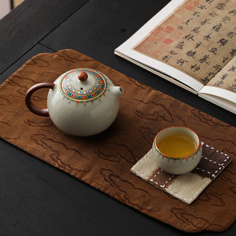 Ru Kiln Dunhuang Wenchuang Can Raised Tea Set Suit Home Office One Pot Two Cups Of Tea Group To Send Customers Accompanying Ceremony