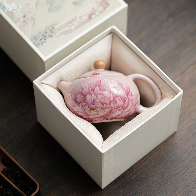 Antique Powder Ru Peony Xi Shi Pot Ceramic Tea Pot Filter Pot Opening Kung Fu Tea Set Single Pot Gift Box