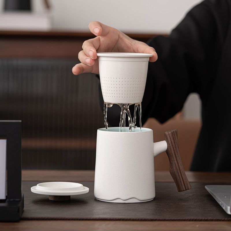 Walnut Handle With Lid Tea Separation Cangmu Office Cup All-ceramic Filter Hole Large Capacity Drinking Tea Cup Mug