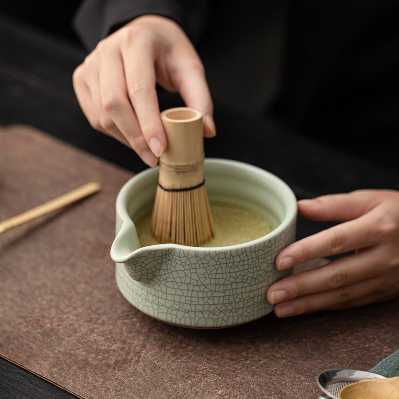 Ru Kiln Cracked Gold Line Matcha Eight-Piece Ceramic Japanese Tea Ceremony Tool Set With Ingenious Mouth Tea Bowl And Tea Whisk Stand