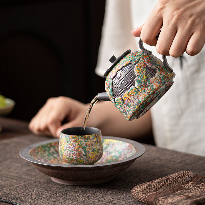 Rock Painting Time Pattern Zhengba Pot Household Ceramic Teapot Chinese Kung Fu Tea Set Single Teapot Souvenir