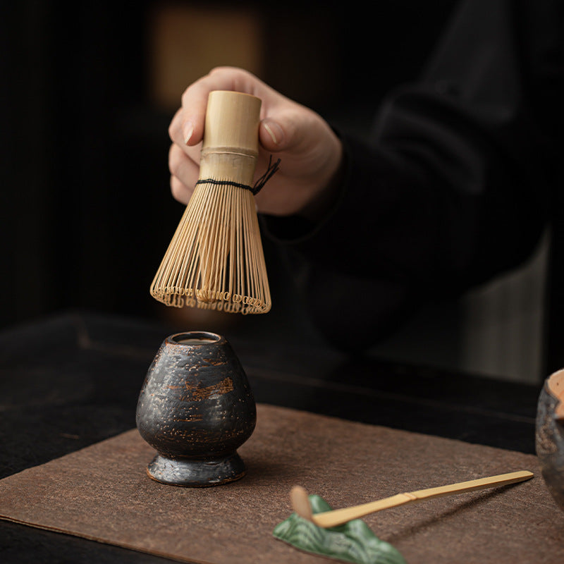 Matcha Eight-Piece Set Japanese Tea Tools Retro Ceramic Matcha Bowl Tea Whisk Stand Tea Brush Holder Powder Sieve Filter