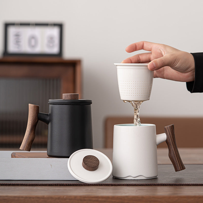 Walnut Handle With Lid Tea Separation Cangmu Office Cup All-ceramic Filter Hole Large Capacity Drinking Tea Cup Mug