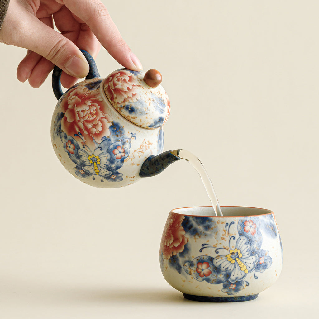 Caramel Glazed Butterfly Love Peony Ruyi Pot Ceramic Kung Fu Tea Set Household Anti-Scalding Teapot Chinese Retro Traditional Teapot