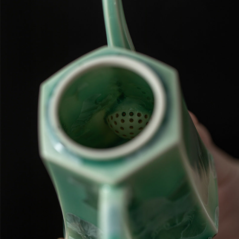 Ice Flower Blue Kiln Crystallized Hexagonal Teapot Kung Fu Tea Set Teapot Household Ceramic Filter Handheld Pot Gift Box