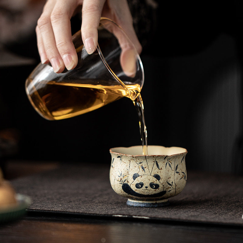 Blue And White Flint Red Panda Playing Bamboo Tea Cup Tea Cup Ceramic Household Personal Cup Tea Set Zen Meditation Cup Bud Cup