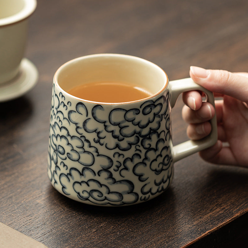 Ru Kiln Xiangyun Office Cup Household Ceramic Mug Personal Drinking Cup Opening Film Tea Water Separation Cup