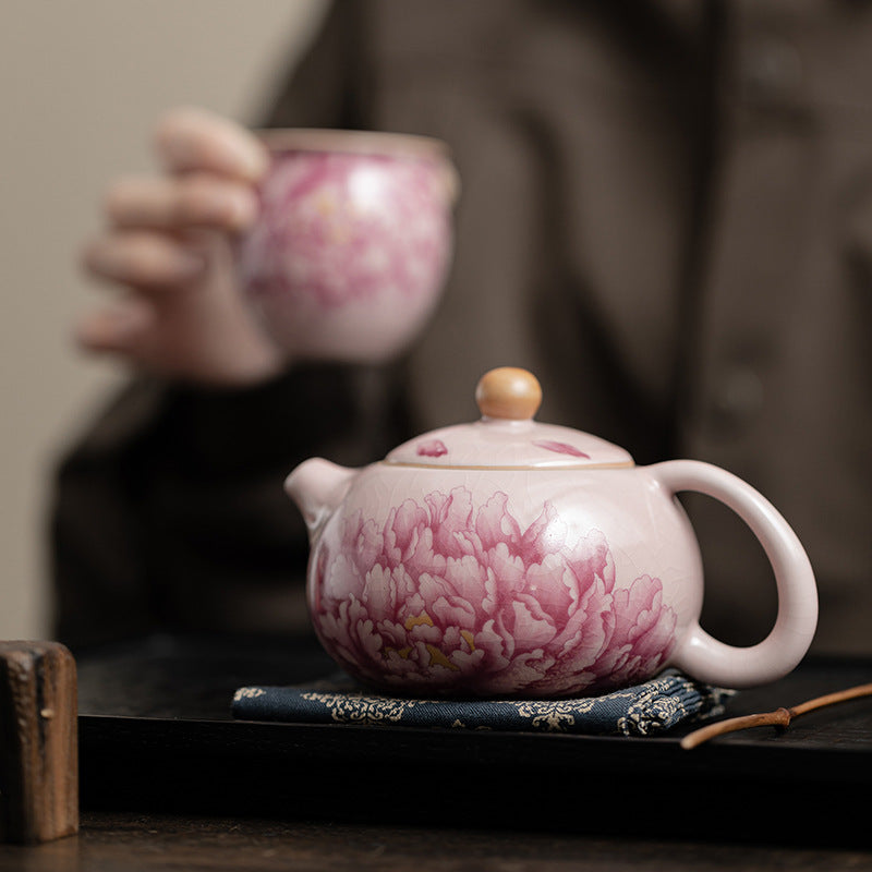 Antique Powder Ru Peony Xi Shi Pot Ceramic Tea Pot Filter Pot Opening Kung Fu Tea Set Single Pot Gift Box