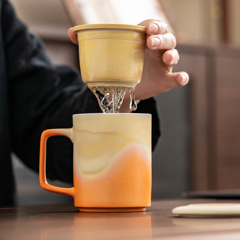 See The Mountain Gradient Straight Office Cup Ceramic Mug With Lid Filter Tea Drinking Cup Enterprise Business Companion Gift