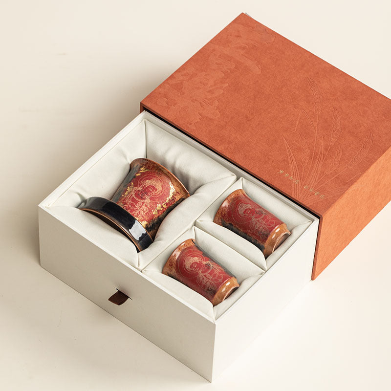 Dunhuang Cultural And Creative One Bowl Two Cups Gift Box Chinese Retro Covered Bowl Tea Cup Tea Set For Elders And Leaders Gifts