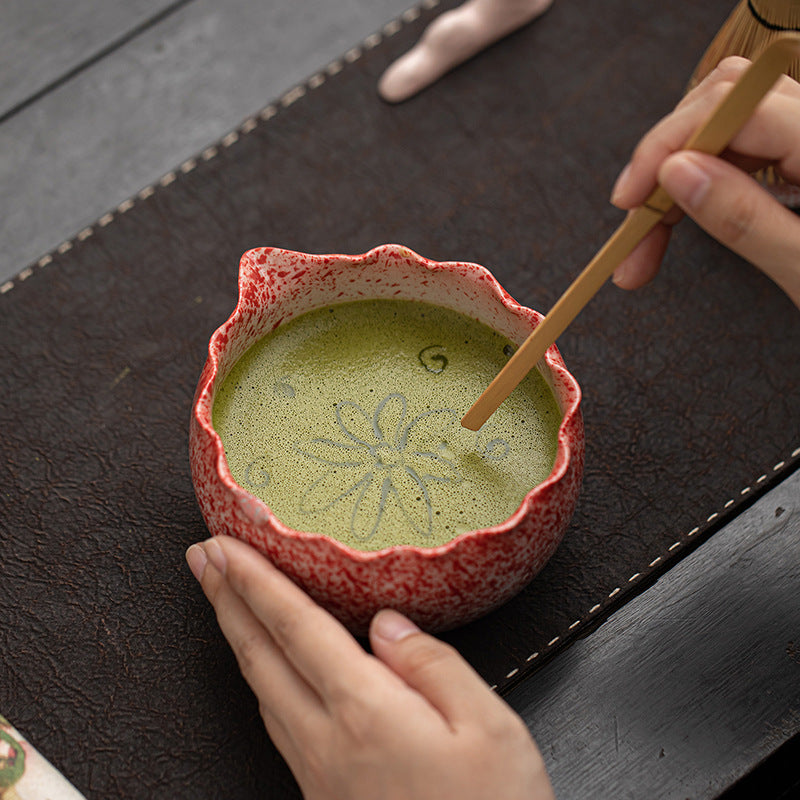 Eight-Piece Ceramic Matcha Set With Kiln-Fired Flower Mouth, Song Dynasty-Style Tea Tools, Tea Ceremony Tea Whisk, Matcha Bowl, And Stand
