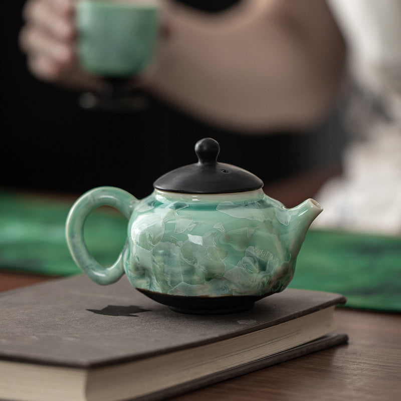 Ice Flower Kiln Crystallized Glaze Hand-Kneaded Ceramic Teapot, Interesting Teapot, Household Ceramic Personal Teapot, Handheld Teapot, Single Teapot