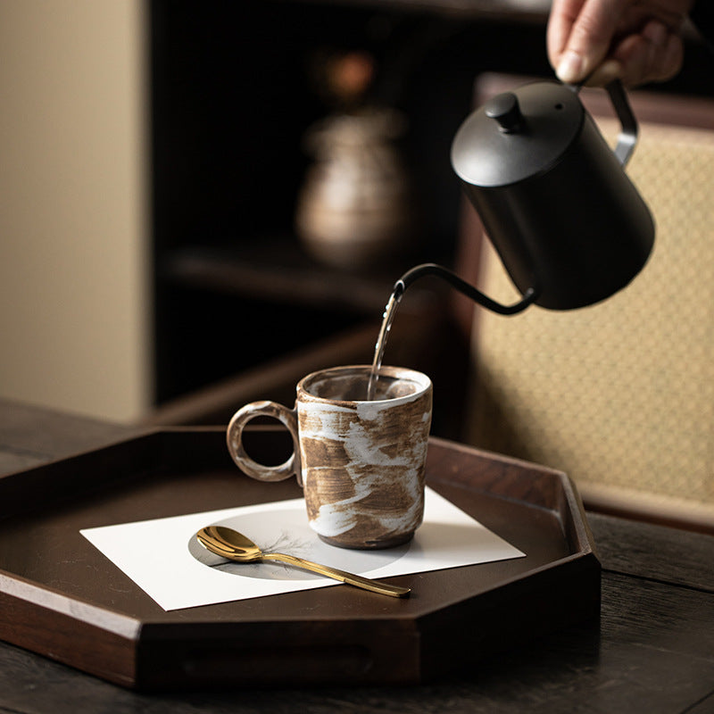 Handmade Stoneware Coffee Cup Japanese Style Retro Simple Ceramic Cup Creative Pull Flower Hanging Ear Mug Home Water Cup